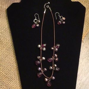 Leather Necklace & Earring set
